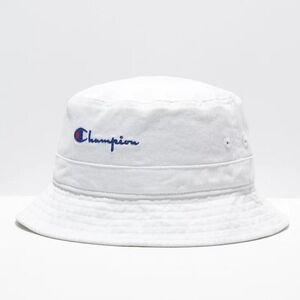 Champion White Bucket Hat with Blue & Red Logo